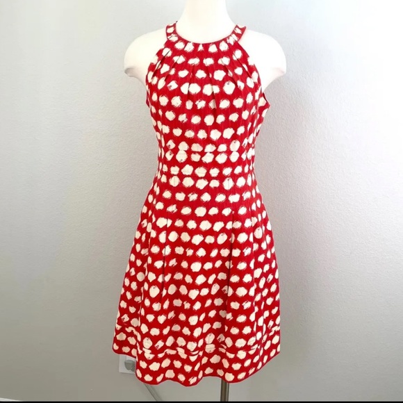 Eliza J Redish/Orange & White Polka Dot Sleeveless A-Line Dress W/Silver Belt 8 - Picture 5 of 16